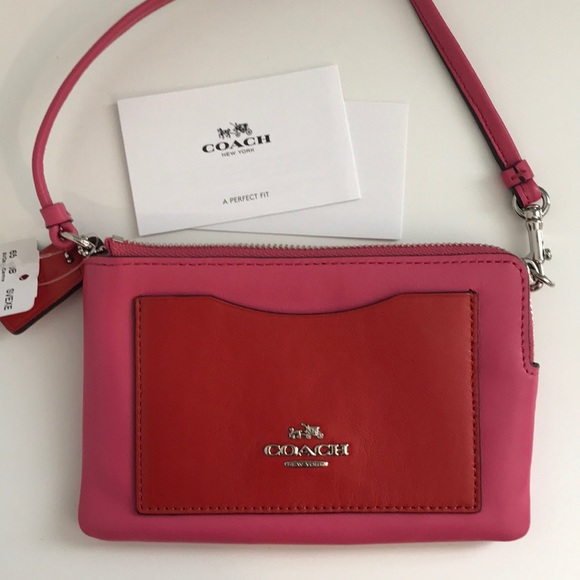 Coach Handbags - New Pink & Red Coach Wristlet